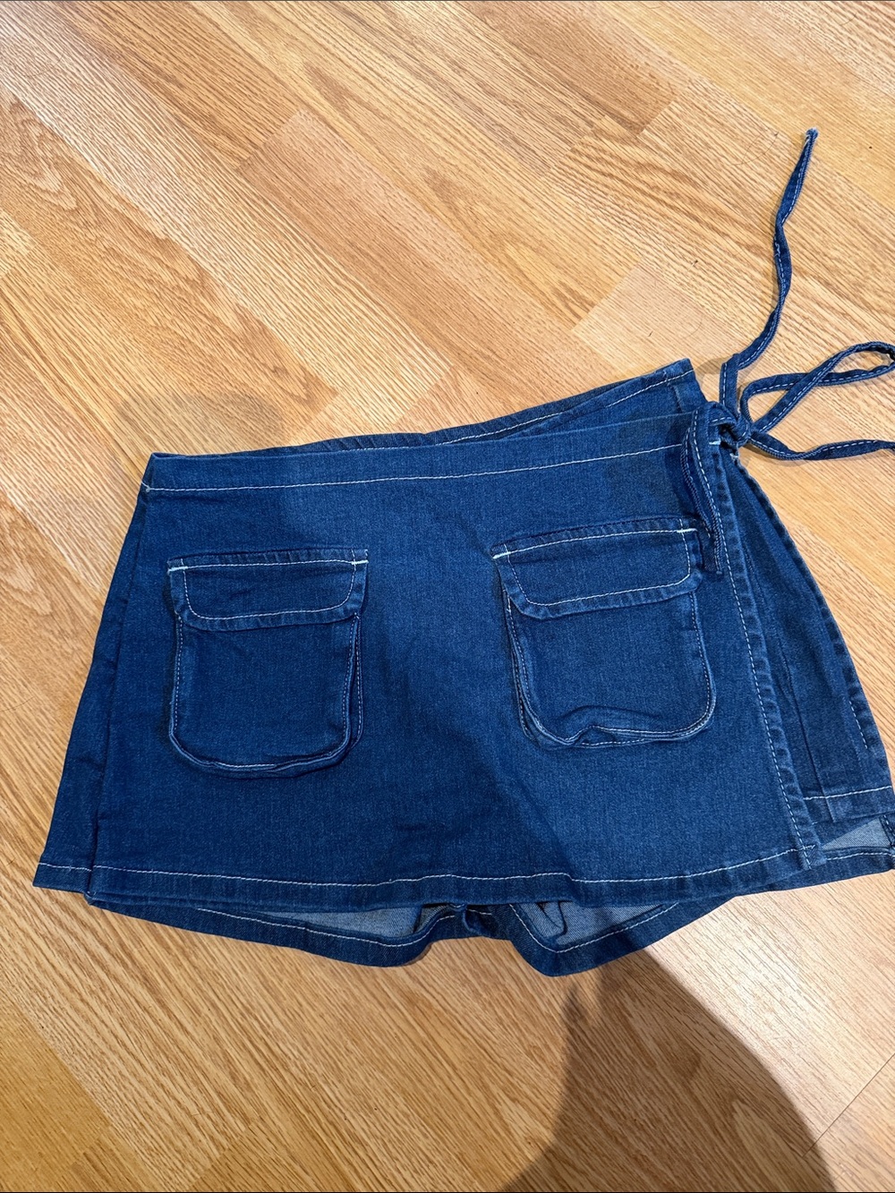 Denim Wrap Skort in Dark Blue - Women's Shorts